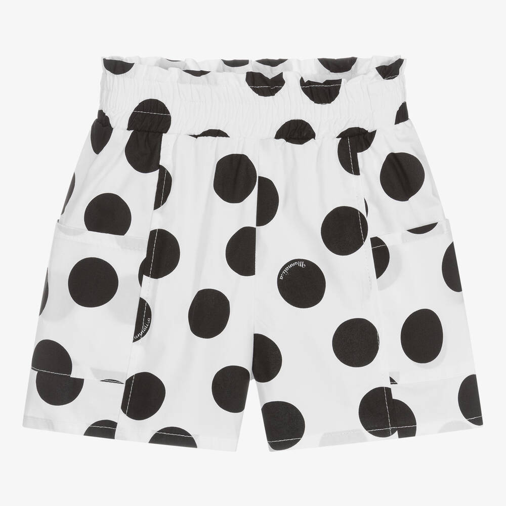 Monnalisa - Girls White Polka Dot Cotton Shorts | Childrensalon
