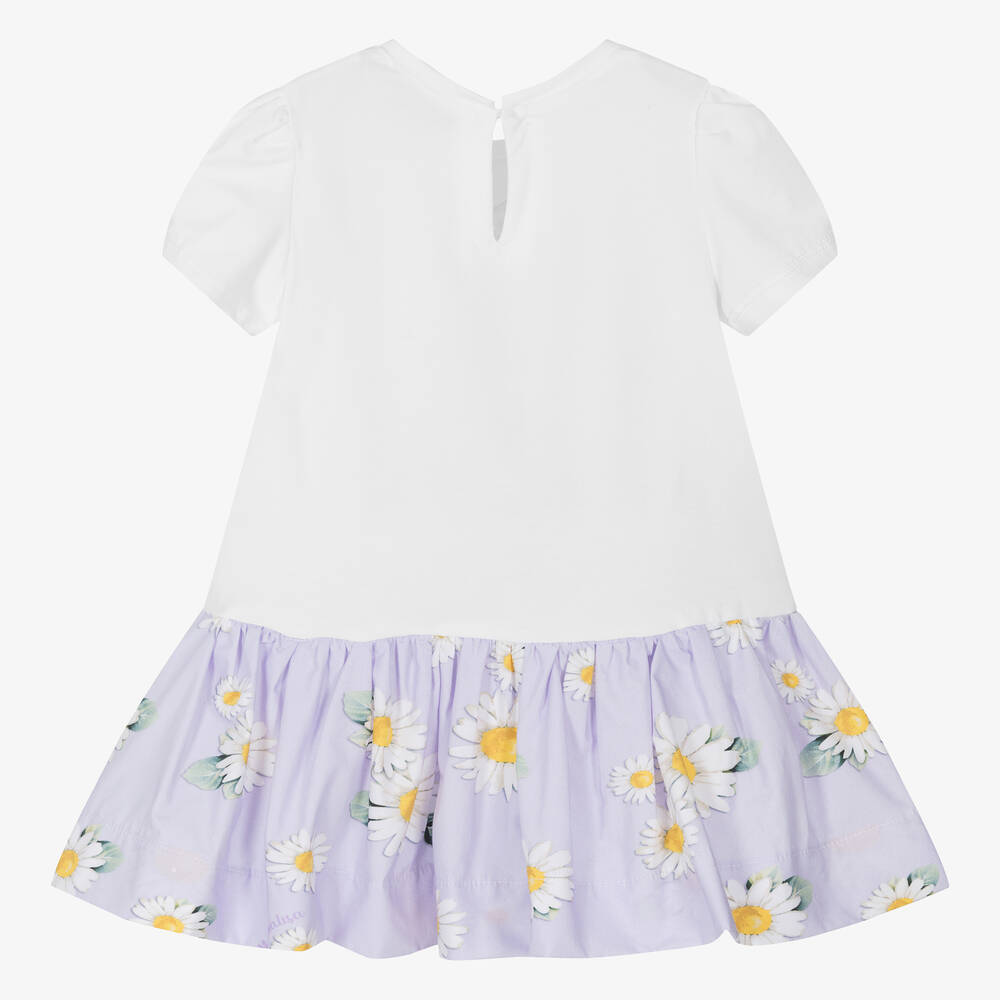 Monnalisa-Girls White & Purple Cotton Disney Dress | Childrensalon Outlet