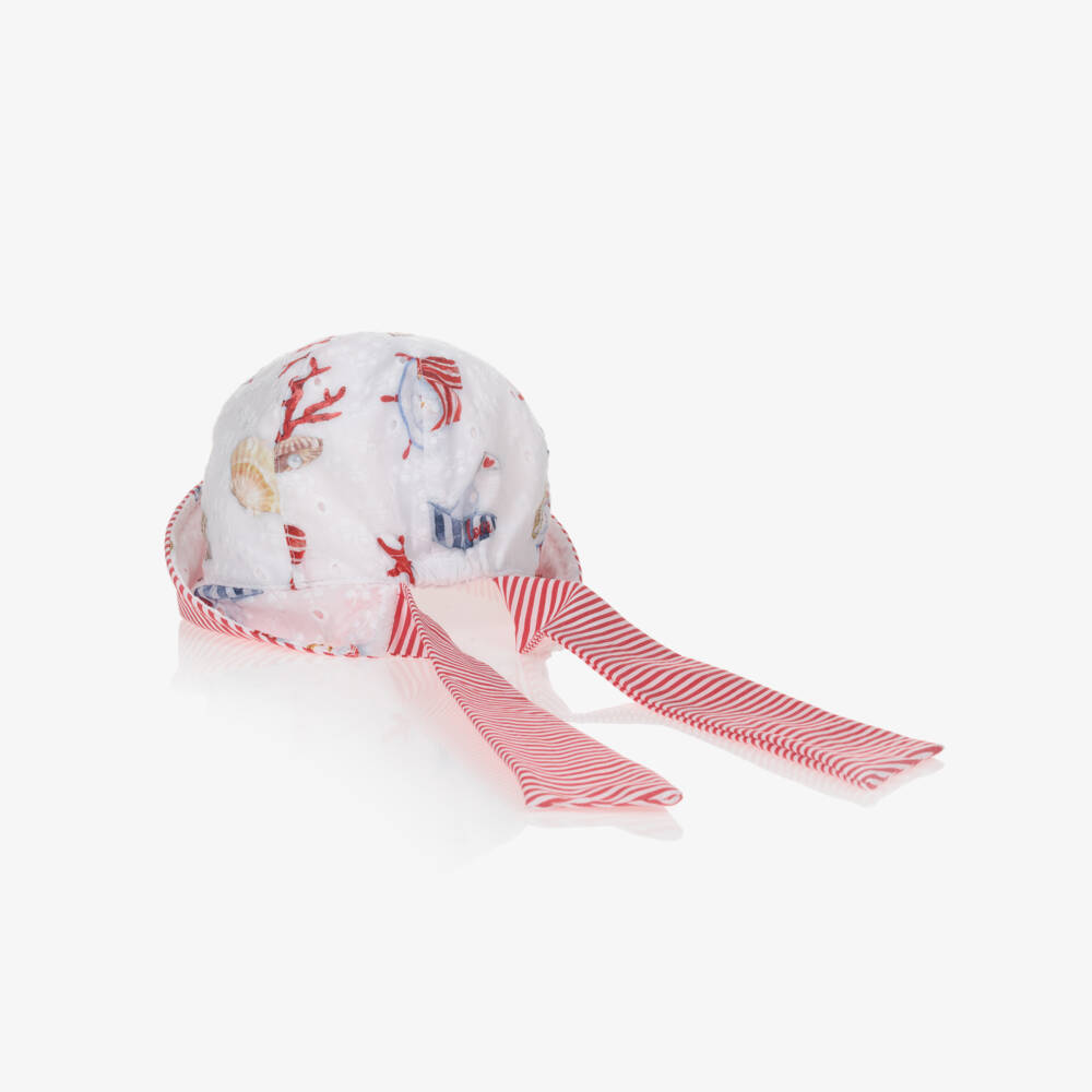 Monnalisa-Хлопковая шапочка белого и красного цвета для девочек | Childrensalon Outlet
