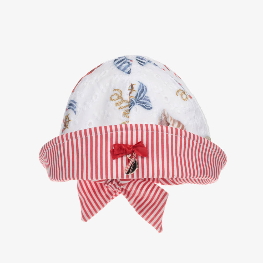 Monnalisa-Girls White & Red Cotton Hat | Childrensalon Outlet