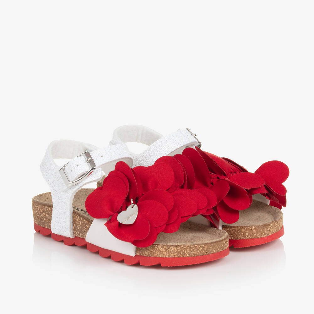 Monnalisa-Girls White & Red Flower Sandals | Childrensalon Outlet