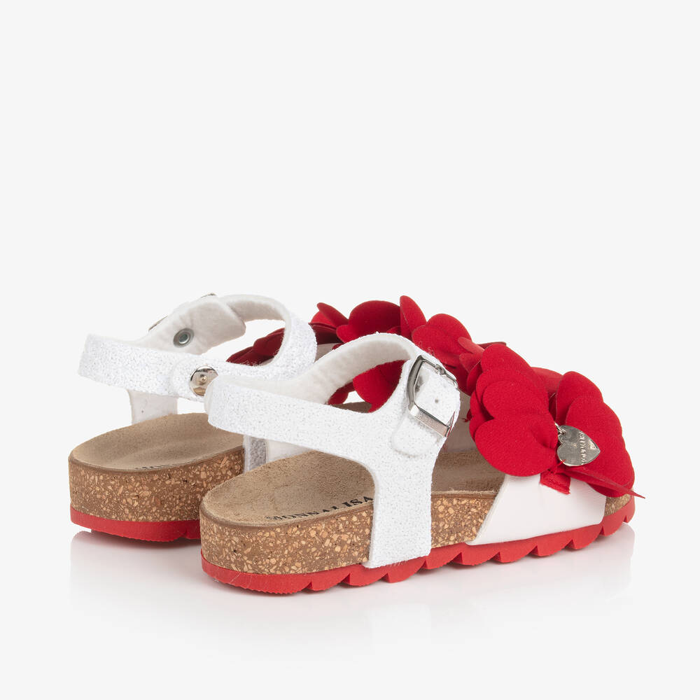 Monnalisa Girls White Red Flower Sandals Childrensalon Outlet