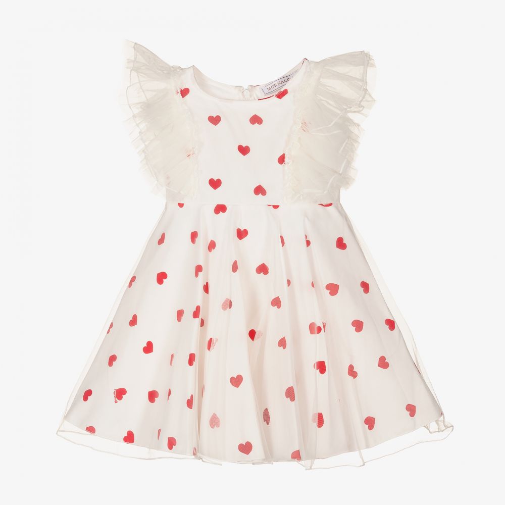 Monnalisa - Girls White & Red Hearts Dress | Childrensalon