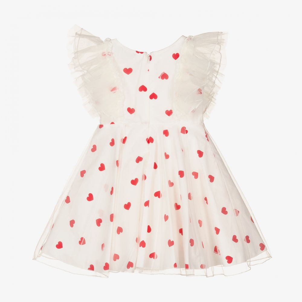 Monnalisa-Girls White & Red Hearts Dress | Childrensalon Outlet