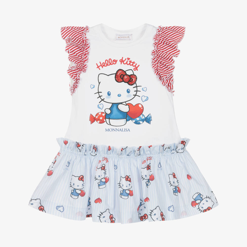 Monnalisa-Girls White & Red Hello Kitty Cotton Dress | Childrensalon Outlet