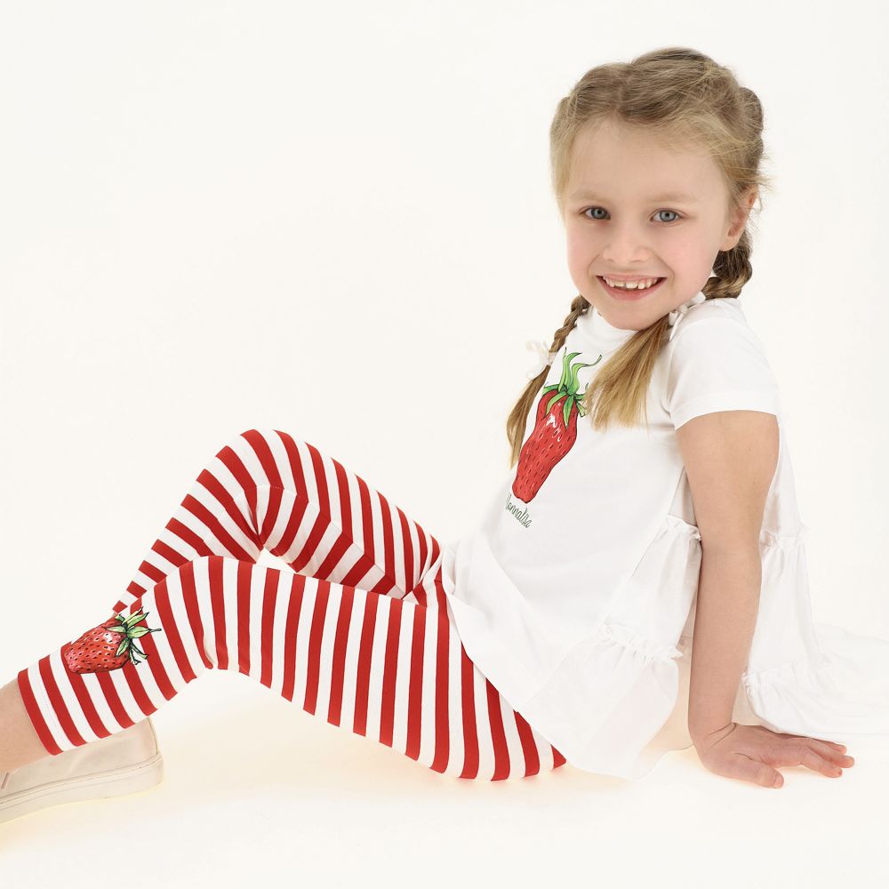 Monnalisa Girls White Red Leggings Set Childrensalon Outlet