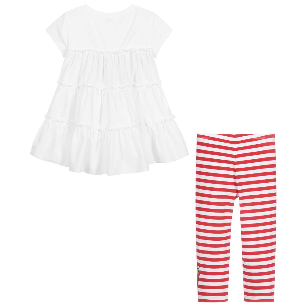 Monnalisa-Girls White & Red Leggings Set | Childrensalon Outlet
