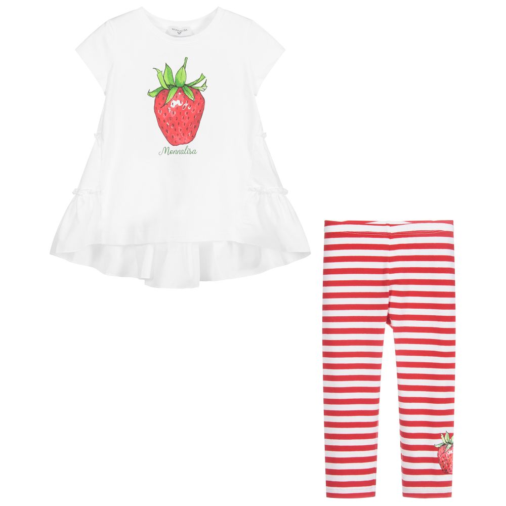 Monnalisa-Girls White & Red Leggings Set | Childrensalon Outlet