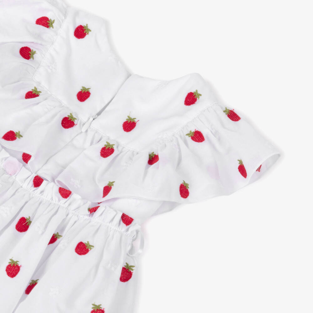 Monnalisa-Белое платье с клубникой для девочек | Childrensalon Outlet