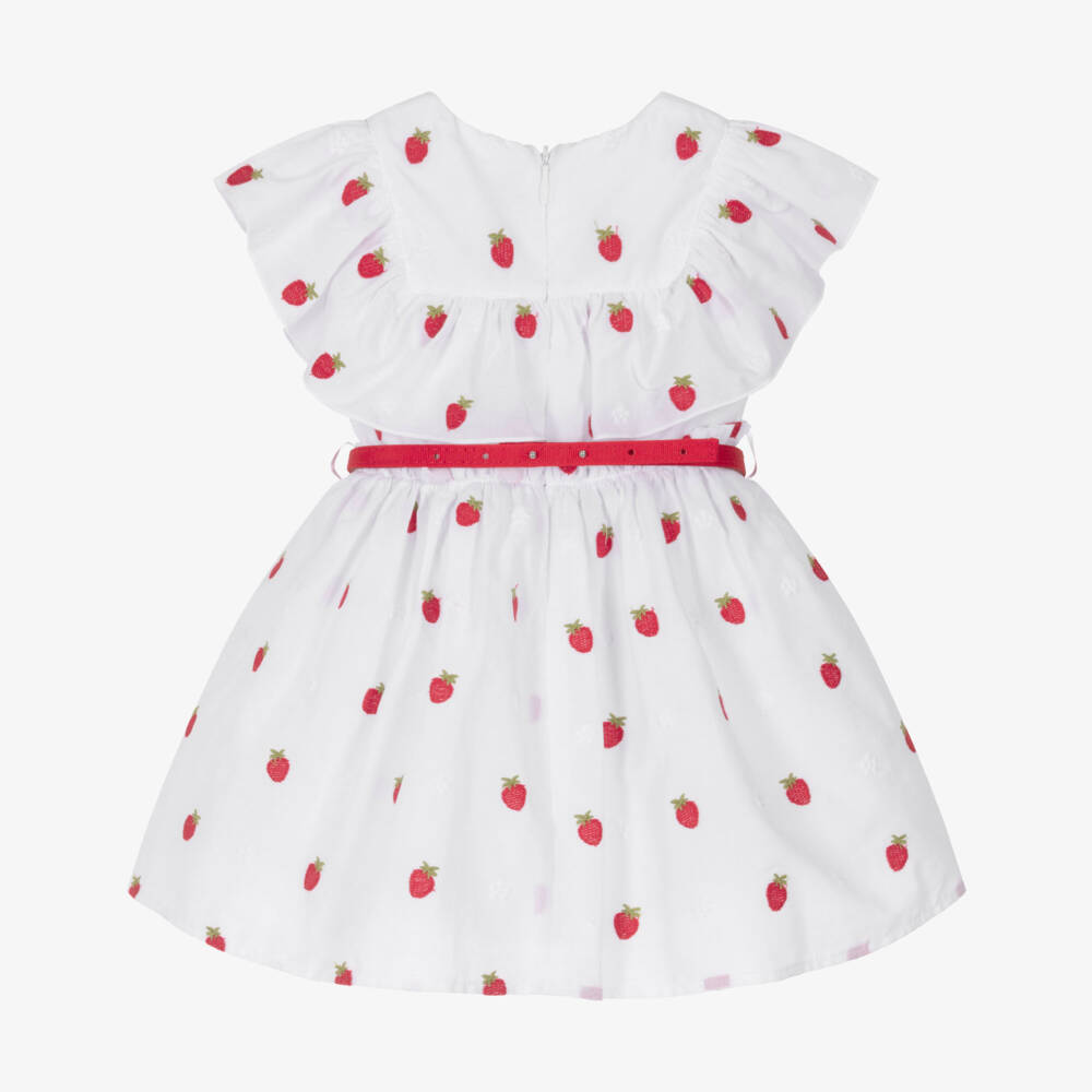 Monnalisa-Белое платье с клубникой для девочек | Childrensalon Outlet