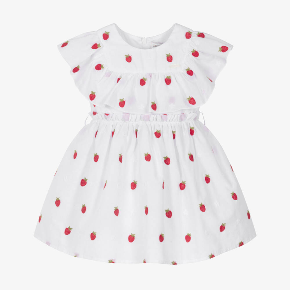 Monnalisa-Белое платье с клубникой для девочек | Childrensalon Outlet