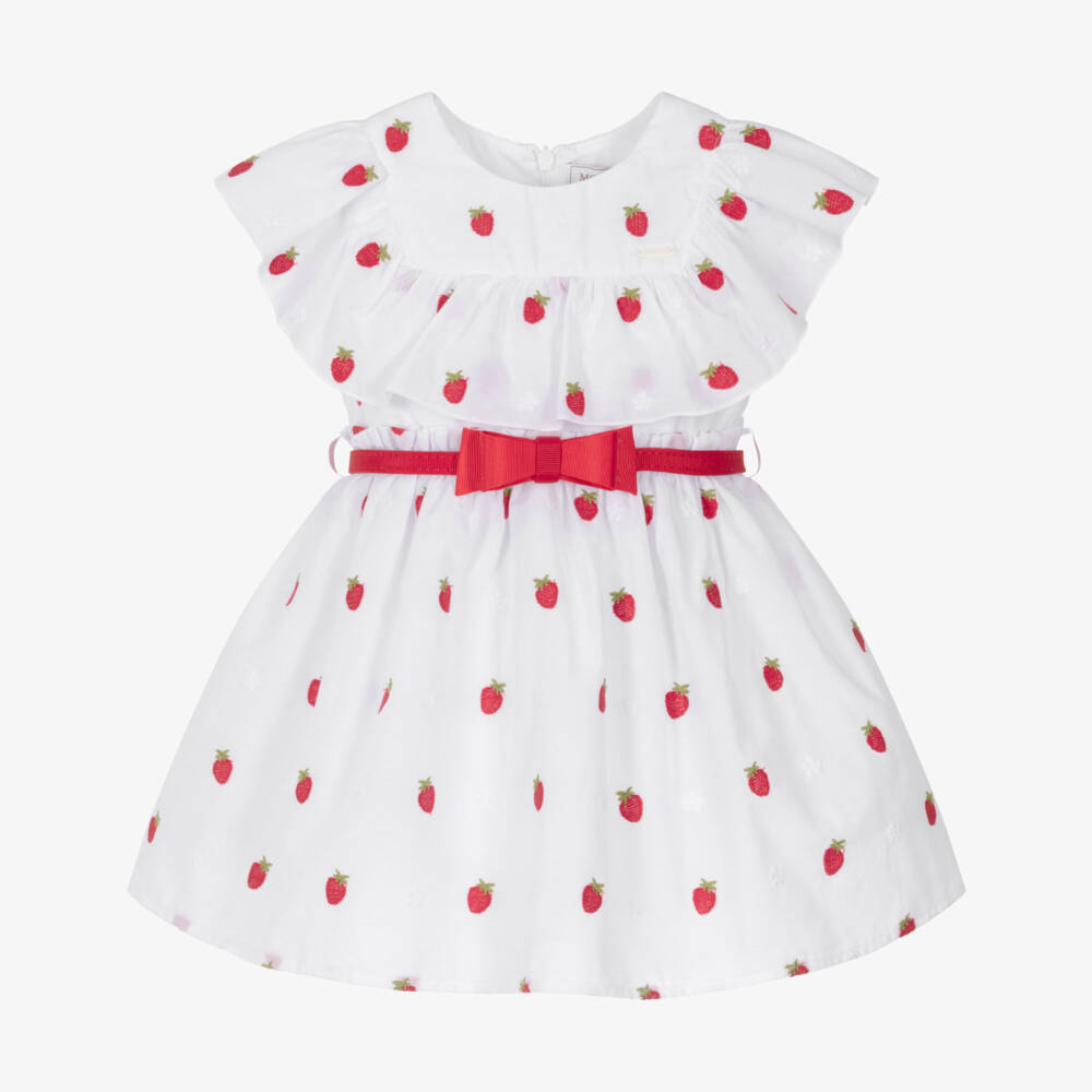 Monnalisa-Белое платье с клубникой для девочек | Childrensalon Outlet