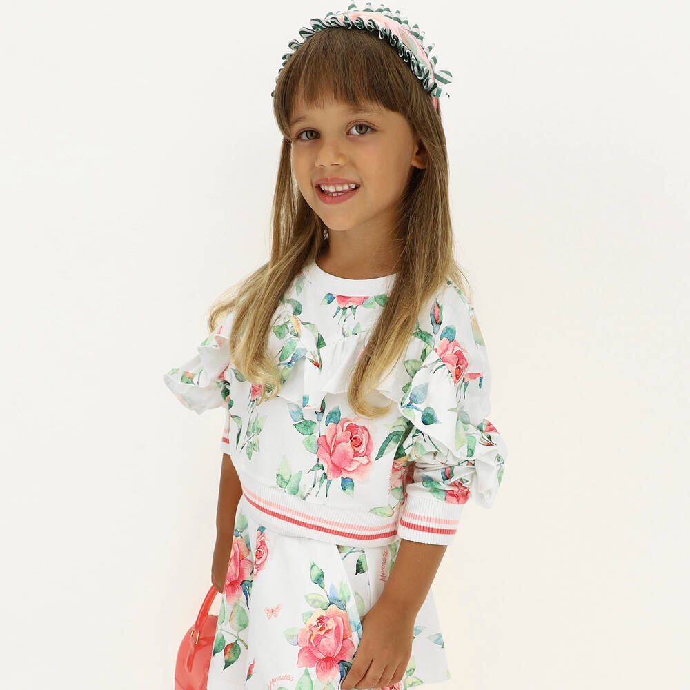 Monnalisa-Girls White Rose Sweatshirt | Childrensalon Outlet