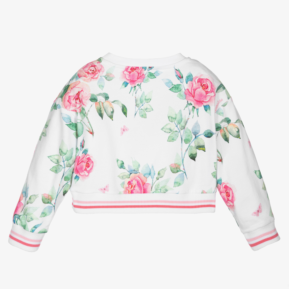 Monnalisa-Girls White Rose Sweatshirt | Childrensalon Outlet