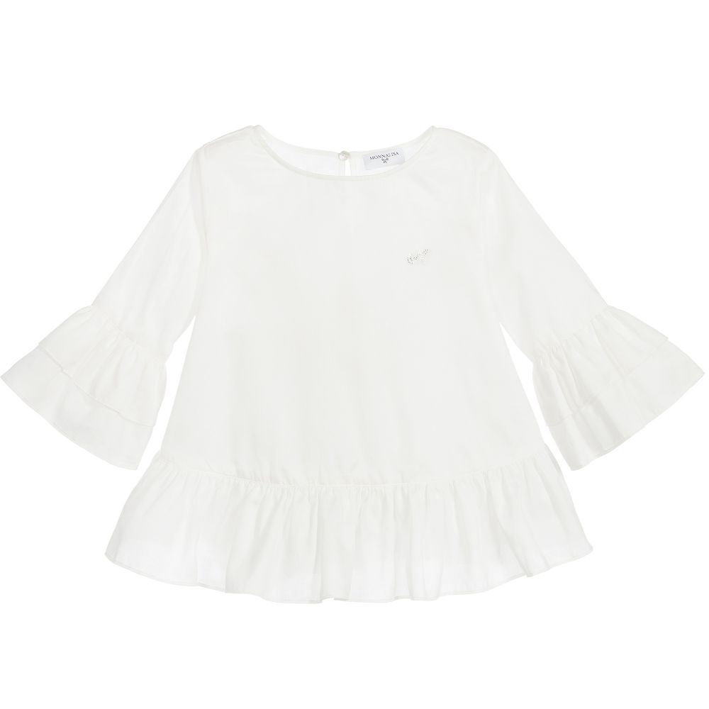 Girls White Ruffle Blouse