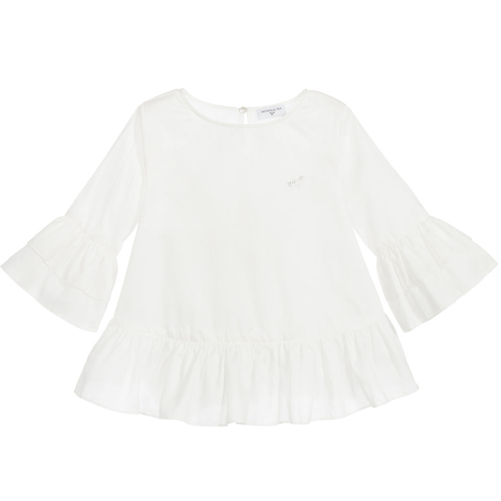 Monnalisa Bimba - Girls White Ruffle Blouse  | Childrensalon