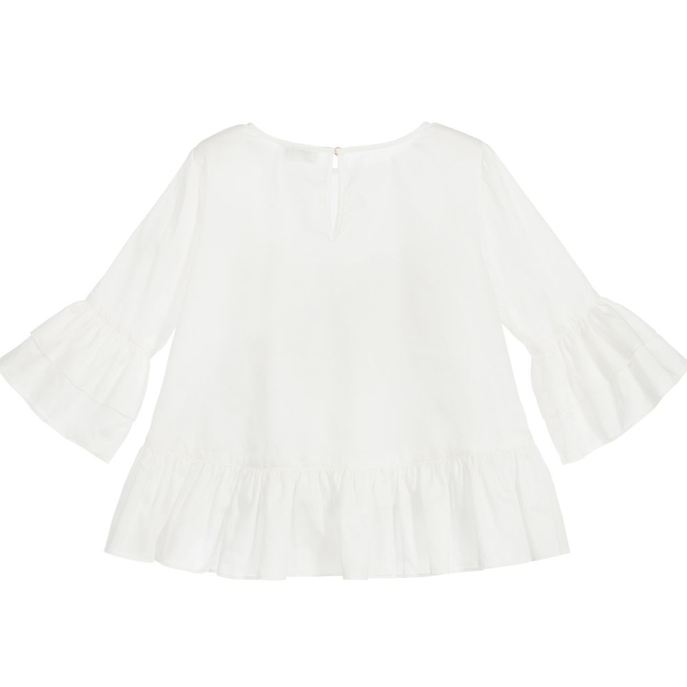 Monnalisa Бимба-Girls White Ruffle Blouse  | Childrensalon Outlet