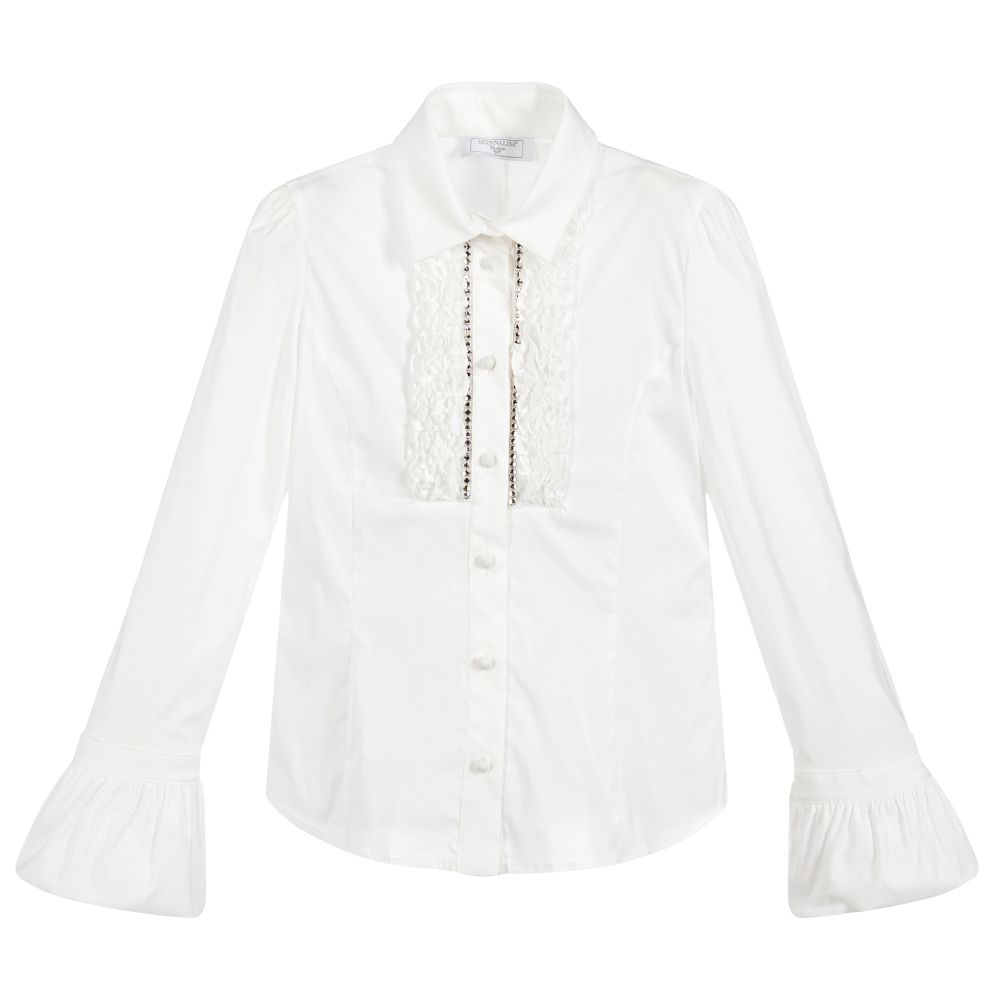 Monnalisa Couture - قميص كشكش قطن لون أبيض للبنات | Childrensalon