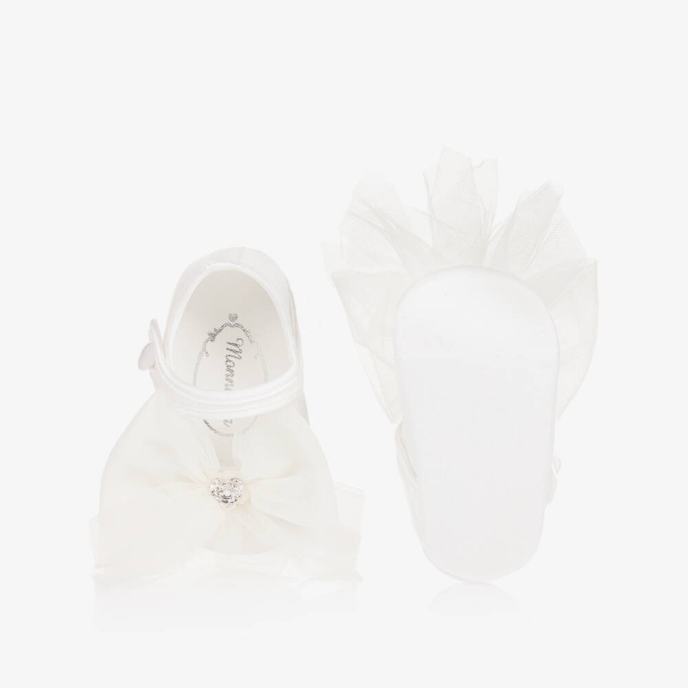 Monnalisa-Girls White Satin Bow Shoes | Childrensalon Outlet