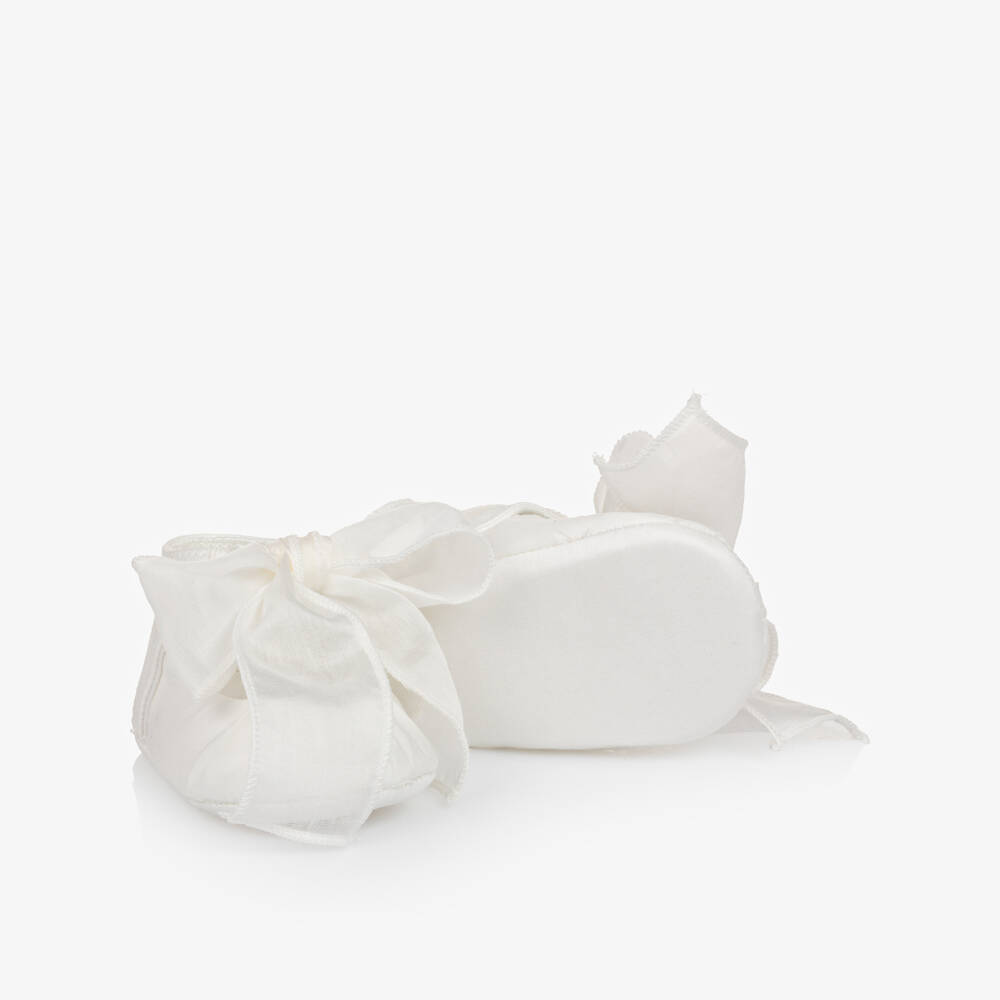 Monnalisa-Girls White Satin & Organza Bow Pre-Walkers | Childrensalon Outlet