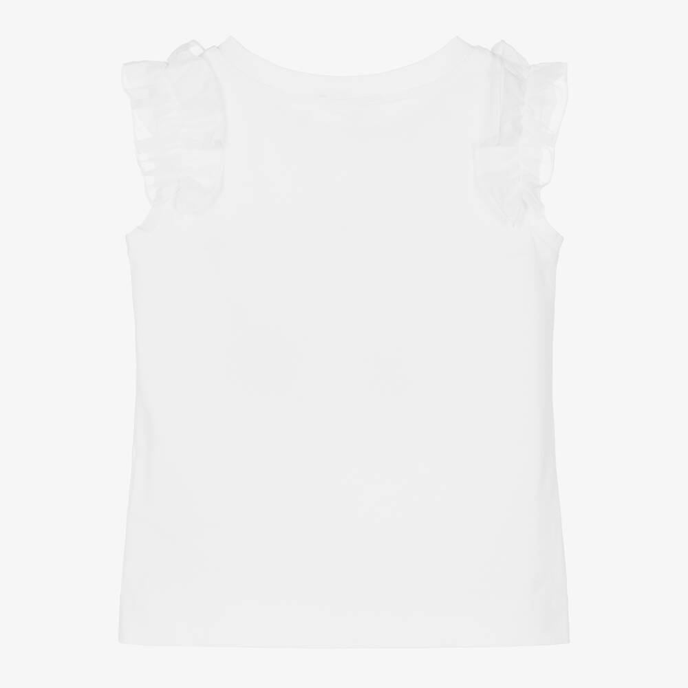 Monnalisa-Girls White Sea Shell Cotton T-Shirt | Childrensalon Outlet
