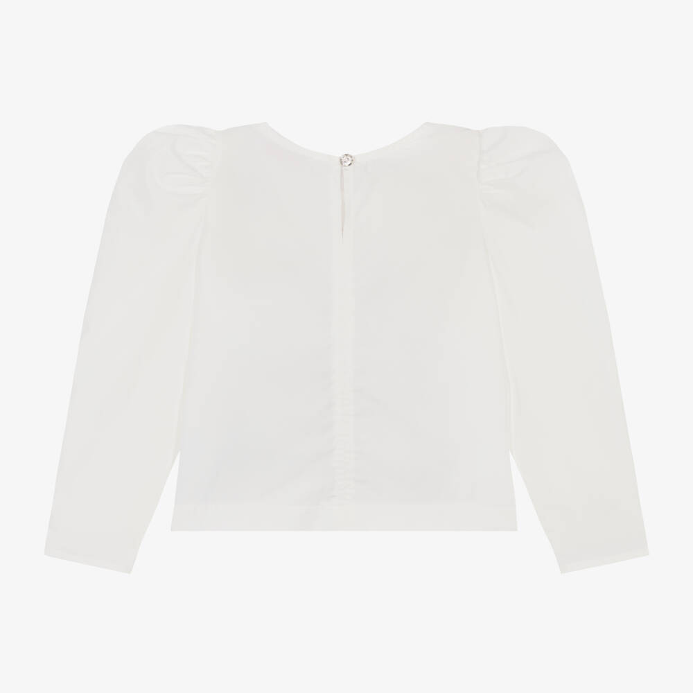 Monnalisa-Girls White Sequin Floral Top | Childrensalon Outlet