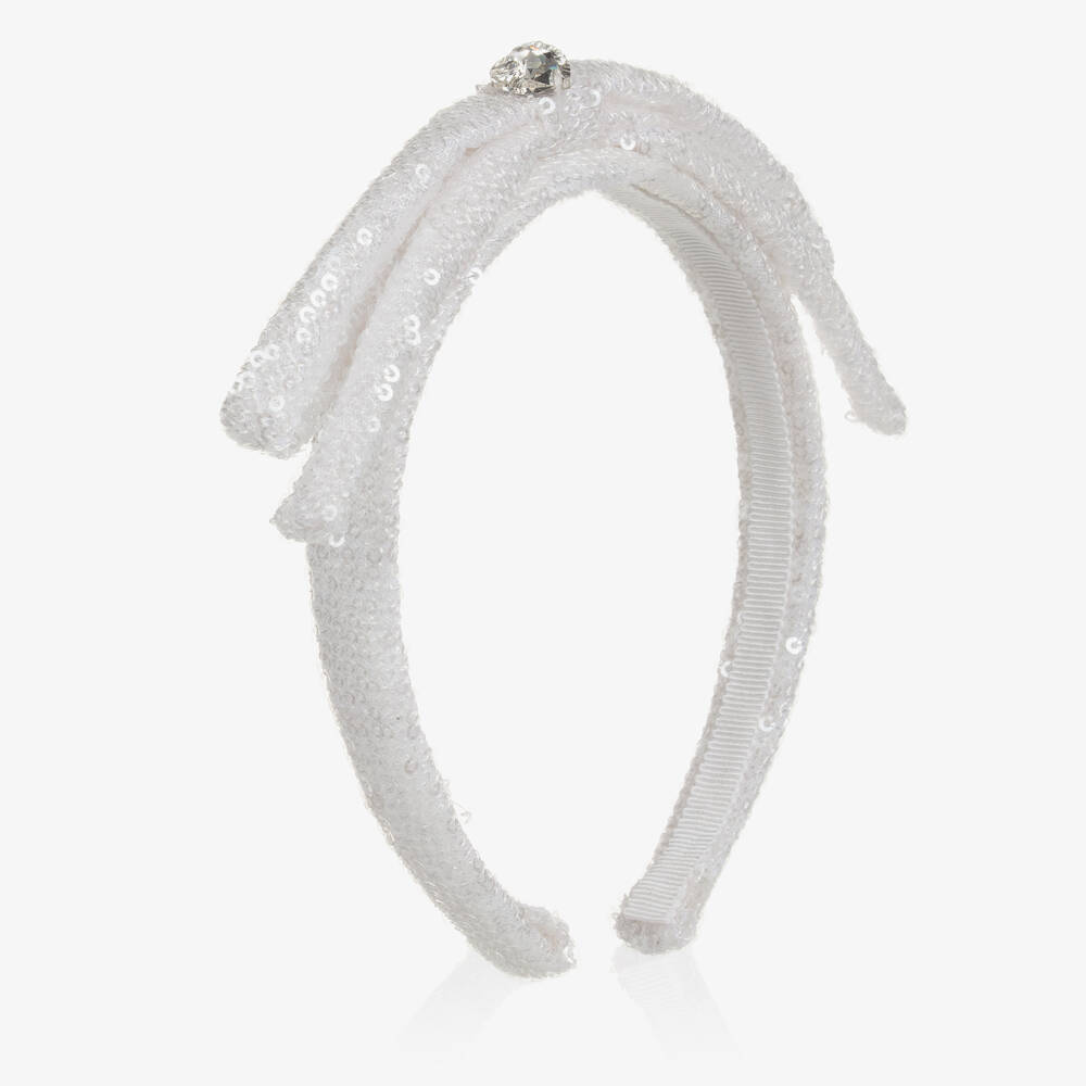 Monnalisa Chic - Girls White Sequin Hairband  | Childrensalon