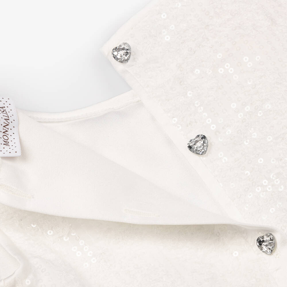 Monnalisa-طقم بناتي أبيض مزين بالترتر والأورجانزا | Childrensalon Outlet