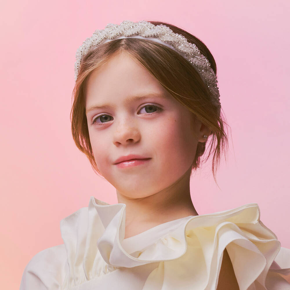 Monnalisa Chic-Girls White & Silver Crystal Hairband | Childrensalon Outlet