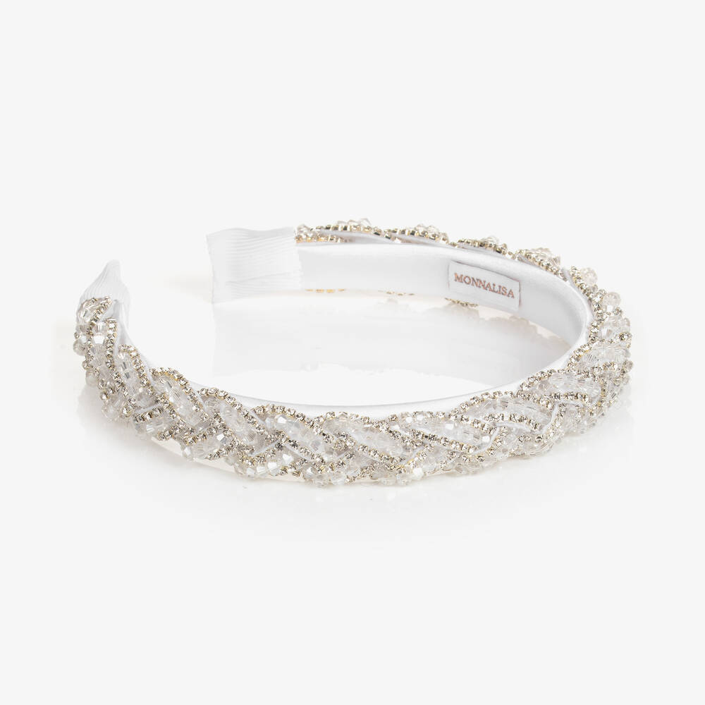 Monnalisa Chic-Girls White & Silver Crystal Hairband | Childrensalon Outlet