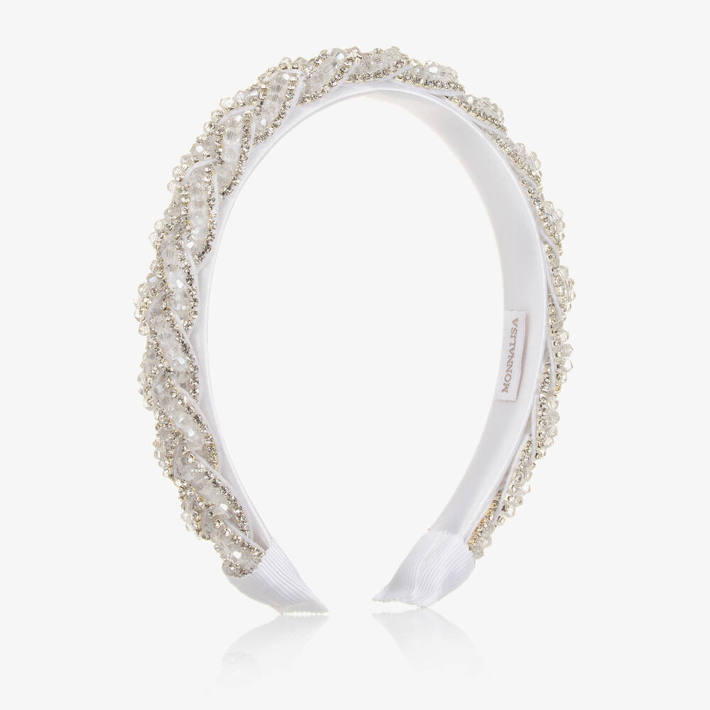 Monnalisa Chic-Girls White & Silver Crystal Hairband | Childrensalon Outlet
