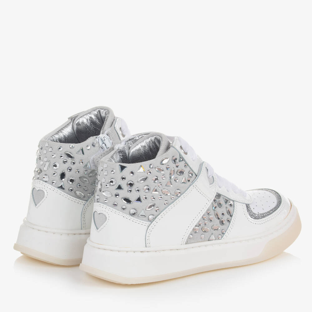 Monnalisa-Girls White & Silver High-Top Trainers | Childrensalon Outlet