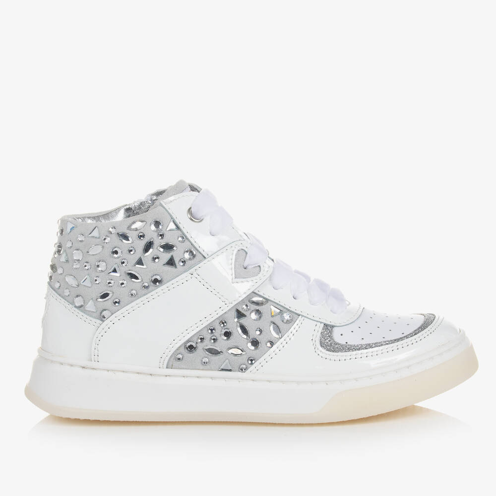 Monnalisa-Girls White & Silver High-Top Trainers | Childrensalon Outlet