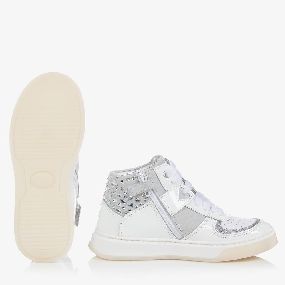 Monnalisa-Girls White & Silver High-Top Trainers | Childrensalon Outlet