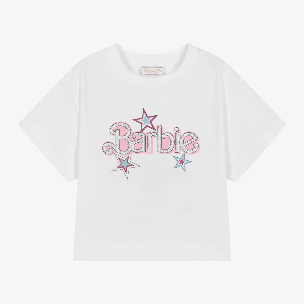 Monnalisa-تيشيرت باربي أبيض براق للبنات | Childrensalon Outlet