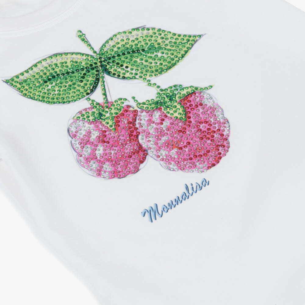 Monnalisa-Girls White Sparkling Raspberry Tee | Childrensalon Outlet