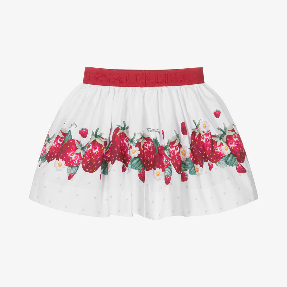 Monnalisa-Girls White Strawberry Cotton Skirt | Childrensalon Outlet