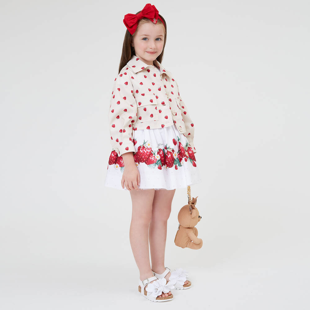 Monnalisa-Girls White Strawberry Cotton Skirt | Childrensalon Outlet