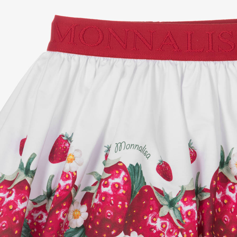 Monnalisa-Girls White Strawberry Cotton Skirt | Childrensalon Outlet