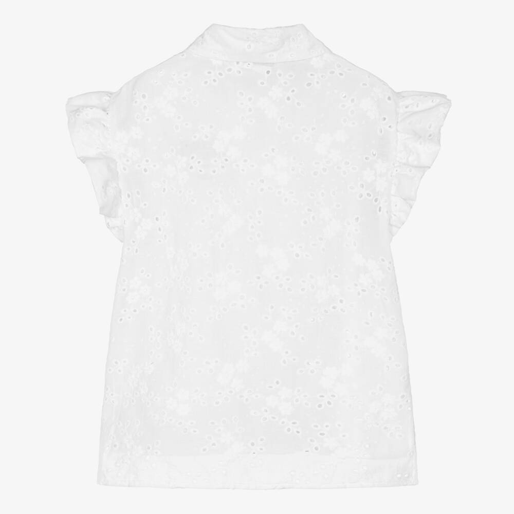 Monnalisa-Girls White Strawberry Embroidered Blouse | Childrensalon Outlet