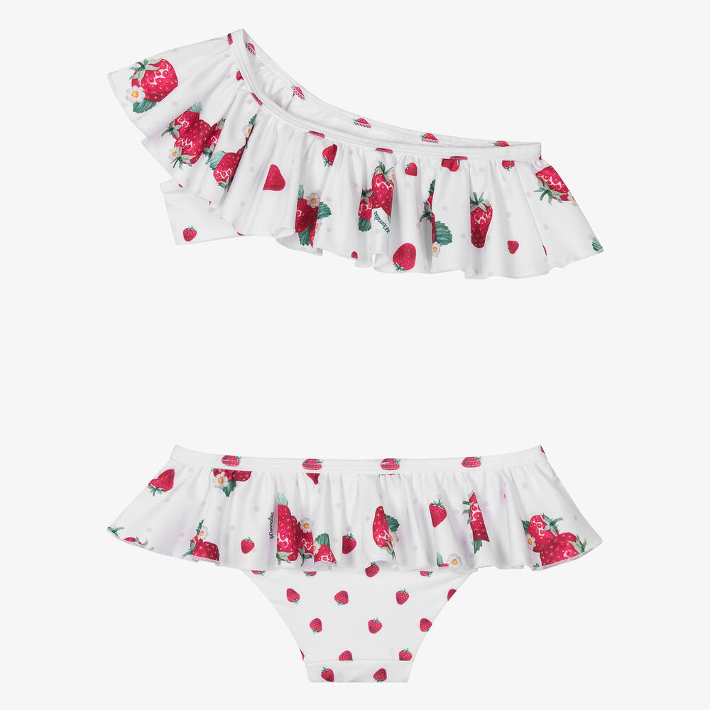 Monnalisa-Girls White Strawberry Ruffle Bikini | Childrensalon Outlet
