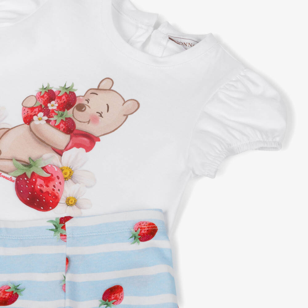 Monnalisa-Girls White Striped Cotton Winnie The Pooh Leggings Set | Childrensalon Outlet