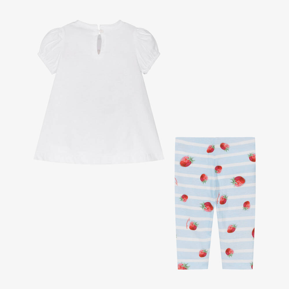 Monnalisa-Girls White Striped Cotton Winnie The Pooh Leggings Set | Childrensalon Outlet