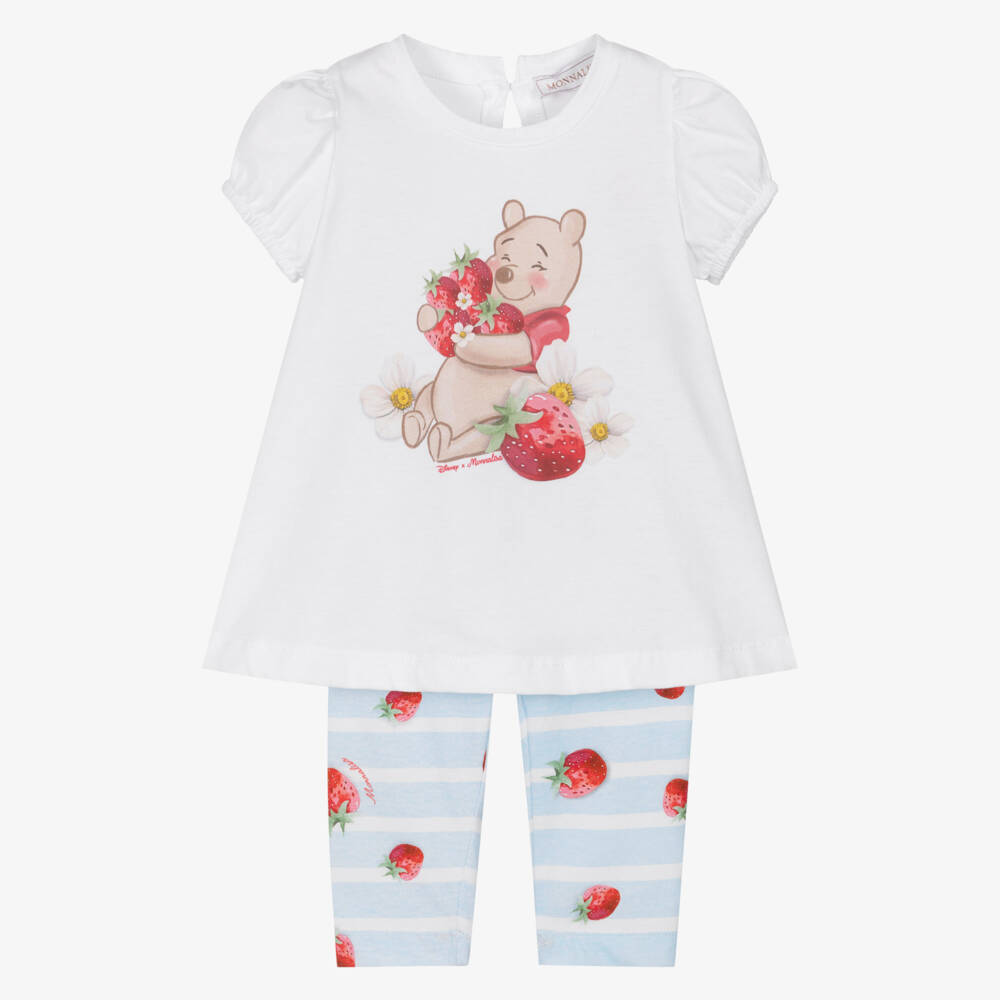 Monnalisa-Girls White Striped Cotton Winnie The Pooh Leggings Set | Childrensalon Outlet