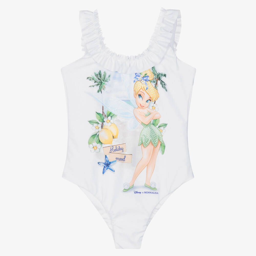 Monnalisa-Girls White Tinkerbell Ruffle Swimsuit | Childrensalon Outlet