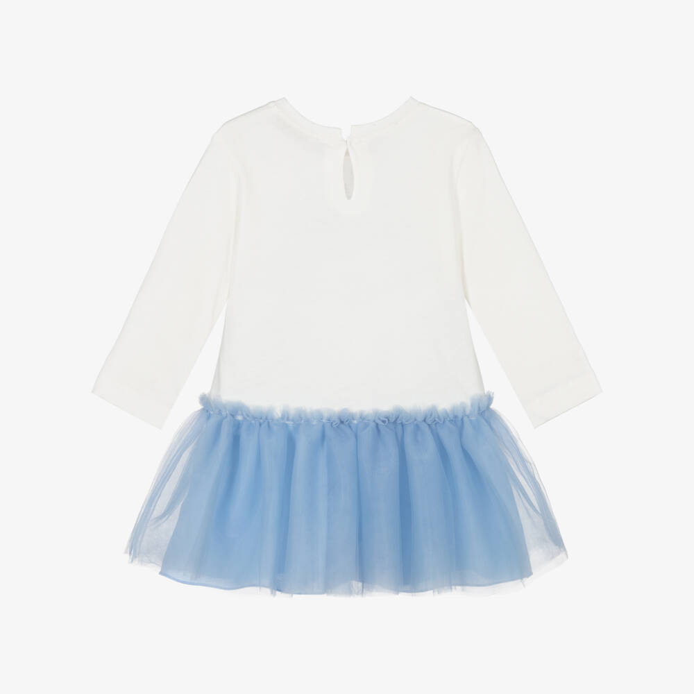 Monnalisa-Girls White Top Blue Tulle Dress | Childrensalon Outlet