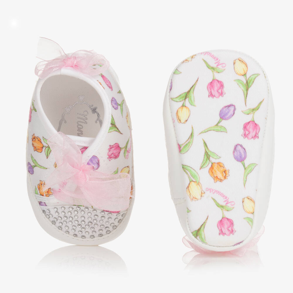 موناليزا-حذاء قطن لون أبيض لمرحلة قبل المشي للمولودات | Childrensalon Outlet