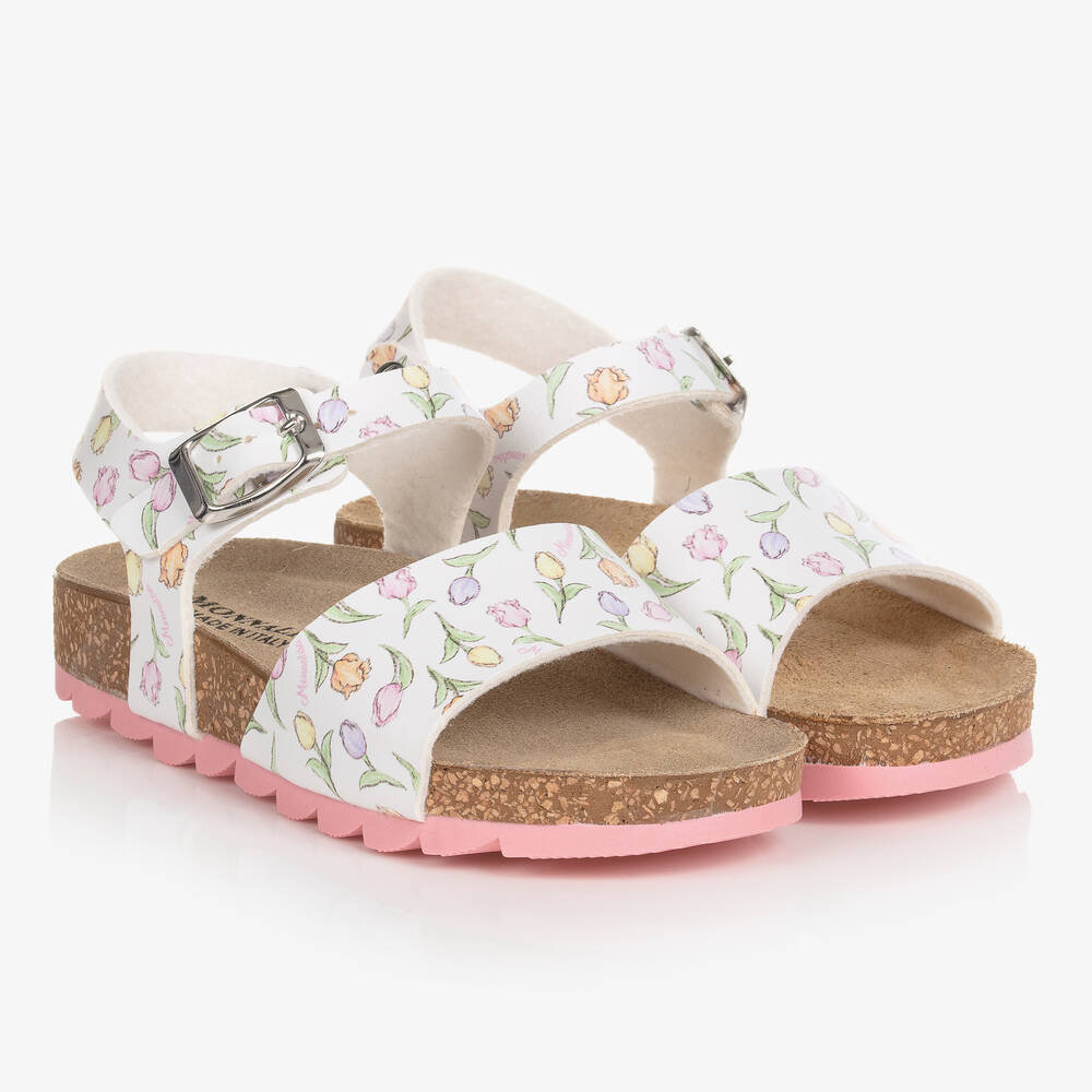 Monnalisa - Weiße Sandalen mit Tulpen-Print (M) | Childrensalon