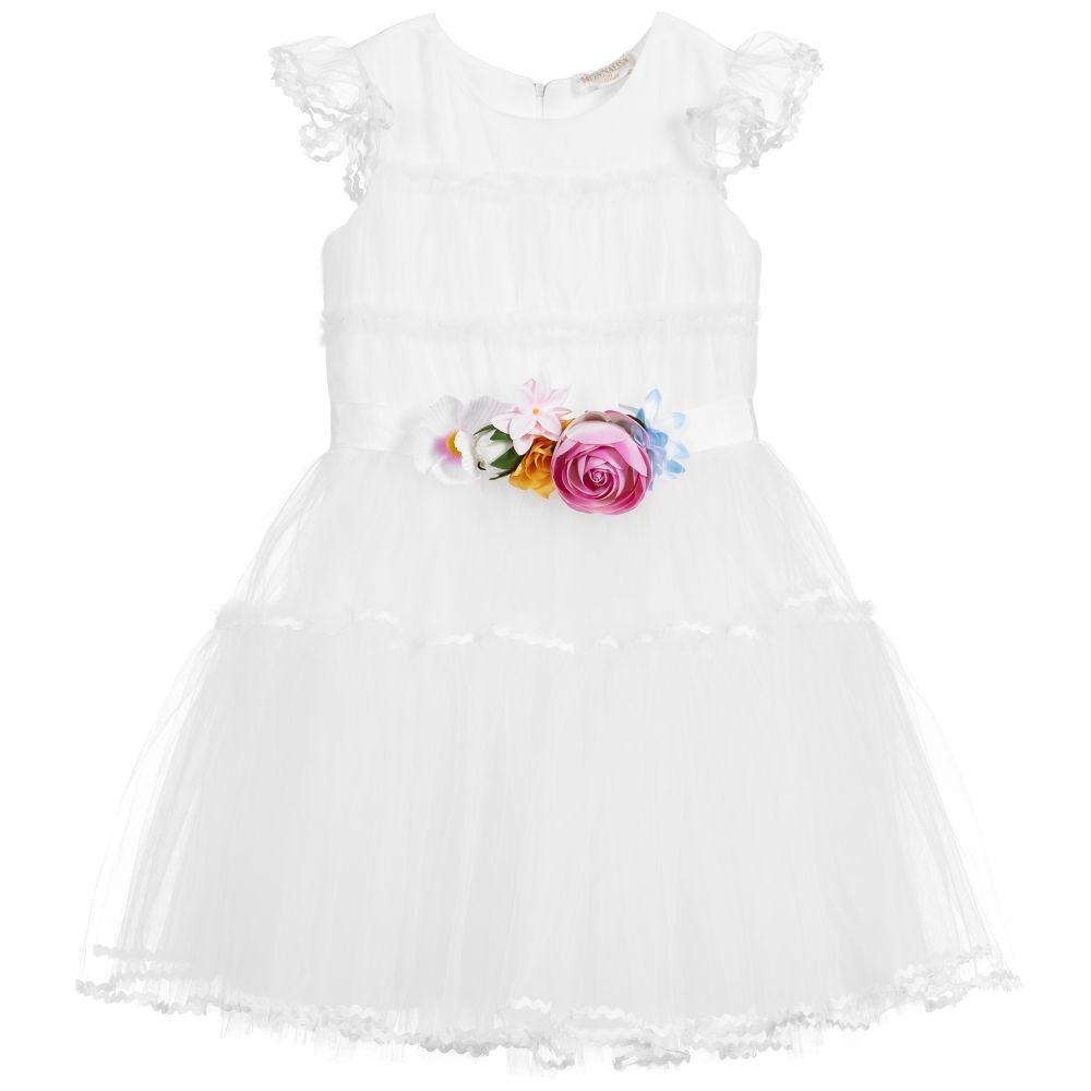 Monnalisa Chic - Girls White Tulle Dress | Childrensalon