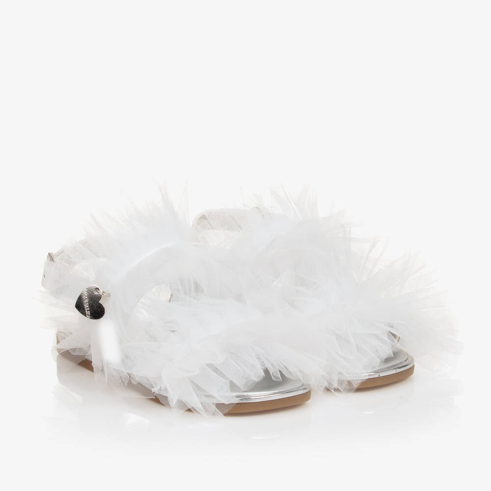 Monnalisa-Girls White Tulle Ruffle Sandals | Childrensalon Outlet